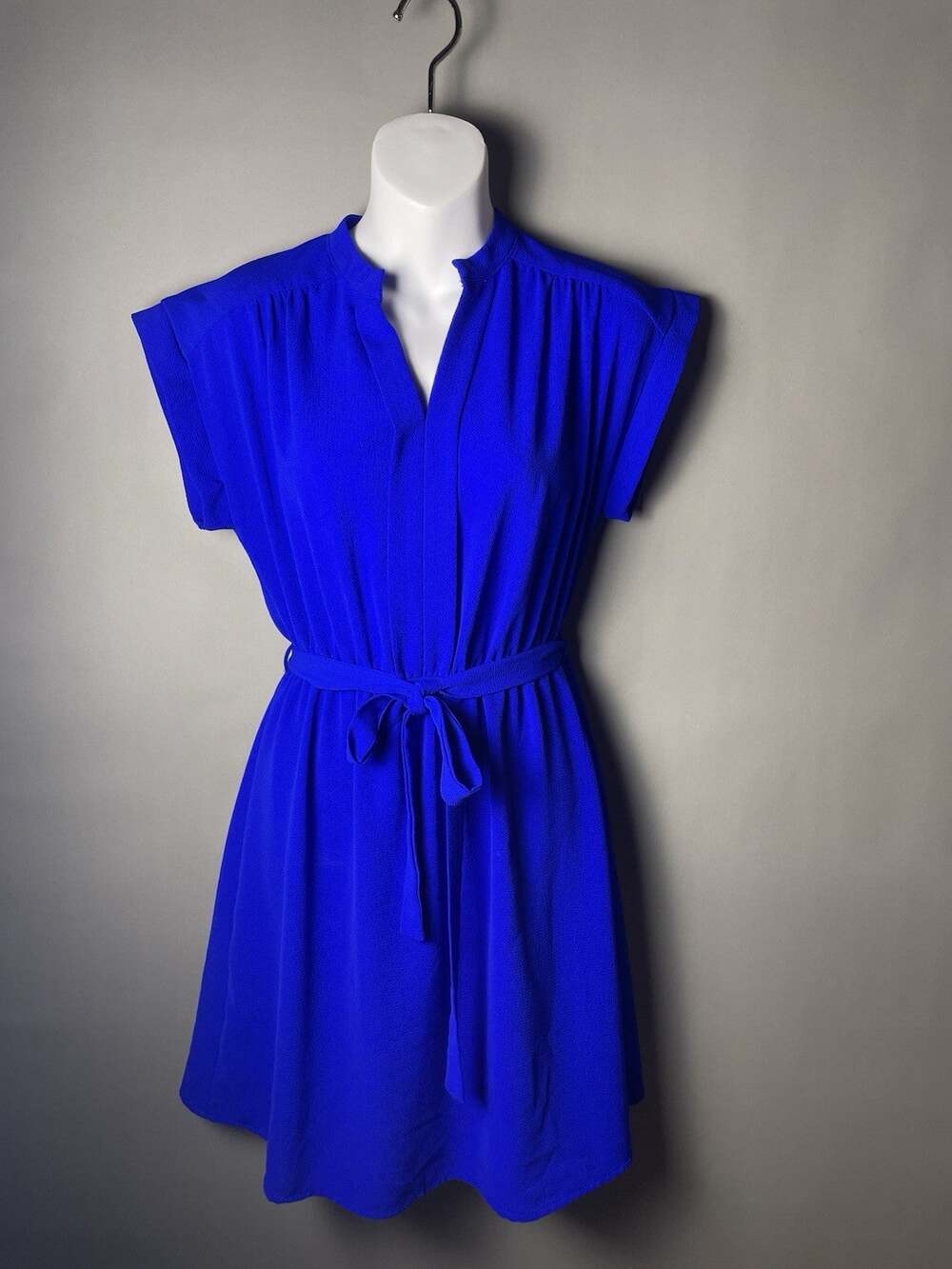 Monteau Royal Blue Belted Mini Dress Medium Cap Sleeve